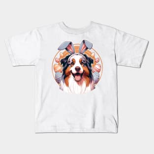 Australian Shepherd with Bunny Ears Easter Celebration Kids T-Shirt